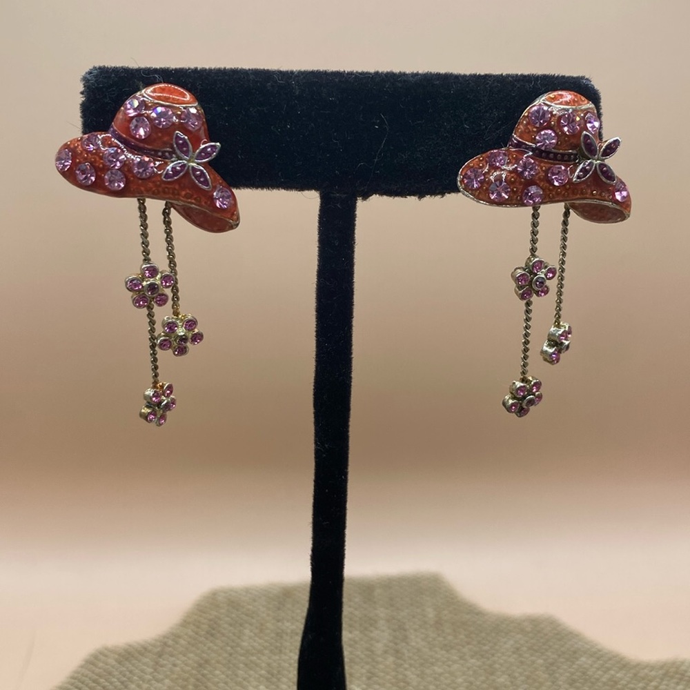 3 for $15 - Mix n Match - Red Hat Society clip earrings, pink‎ dangle accents